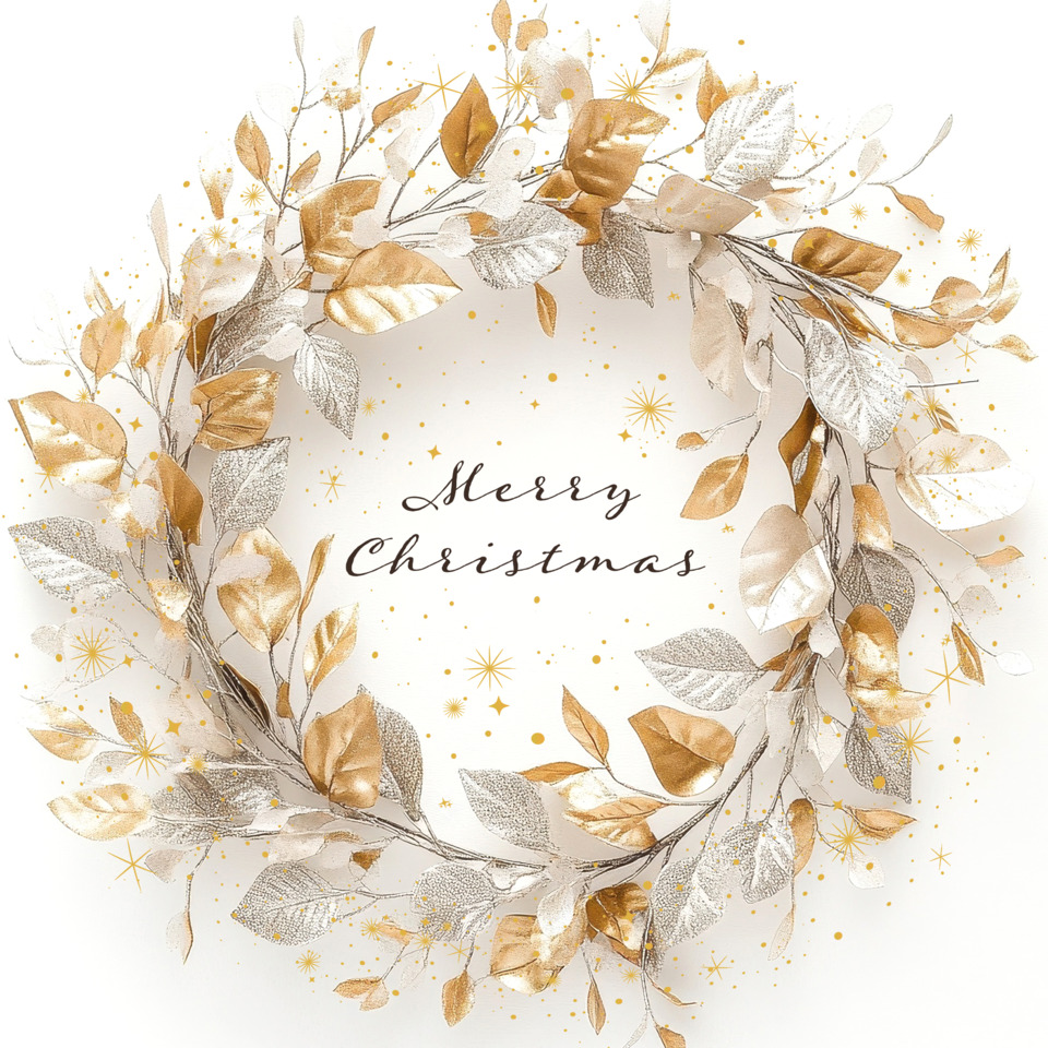 weihnachtsgruß, kranz, gold/silber, blätter, weihnachtskarte