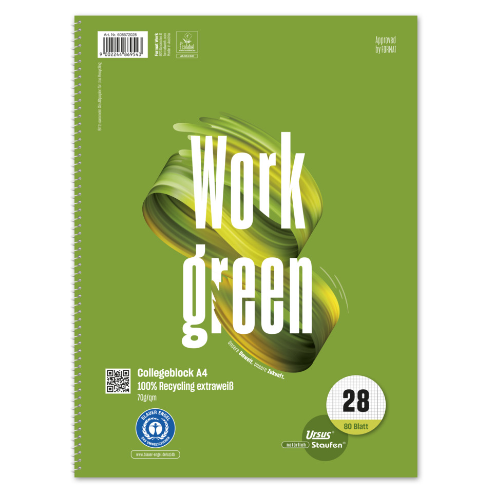 Notizblock, Spiralblock, Collegeblock, 80 Seiten, Recyclingpapier