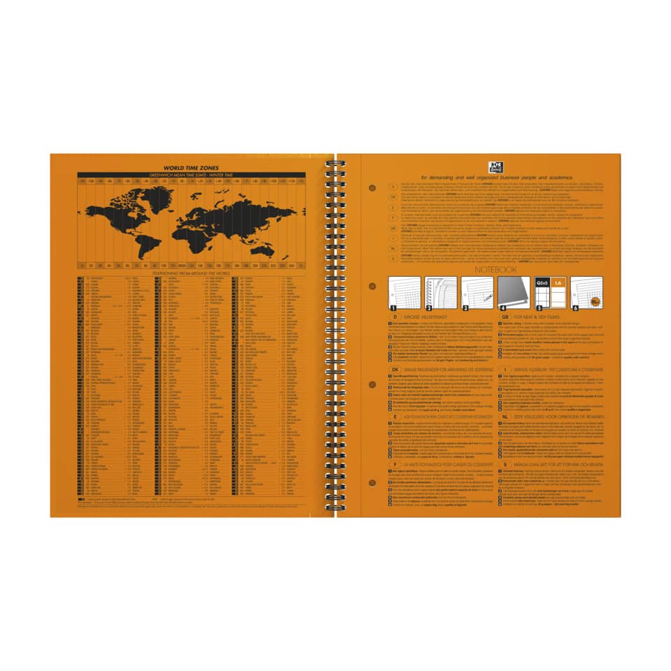 Notebook, Spiralbindung, Orange, Weltkarte, Kalenderliste