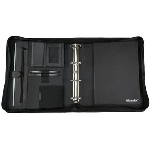 Tagungsmappe AREZZO, 300 x 360 x 60 mm, Lederimitat, schwarz ALASSIO 30025