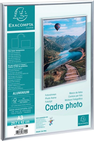 Aluminium-Fotorahmen, DIN A3, kristall, zum Aufhängen oder zur Wandbefestigung, horizontal oder vertikal