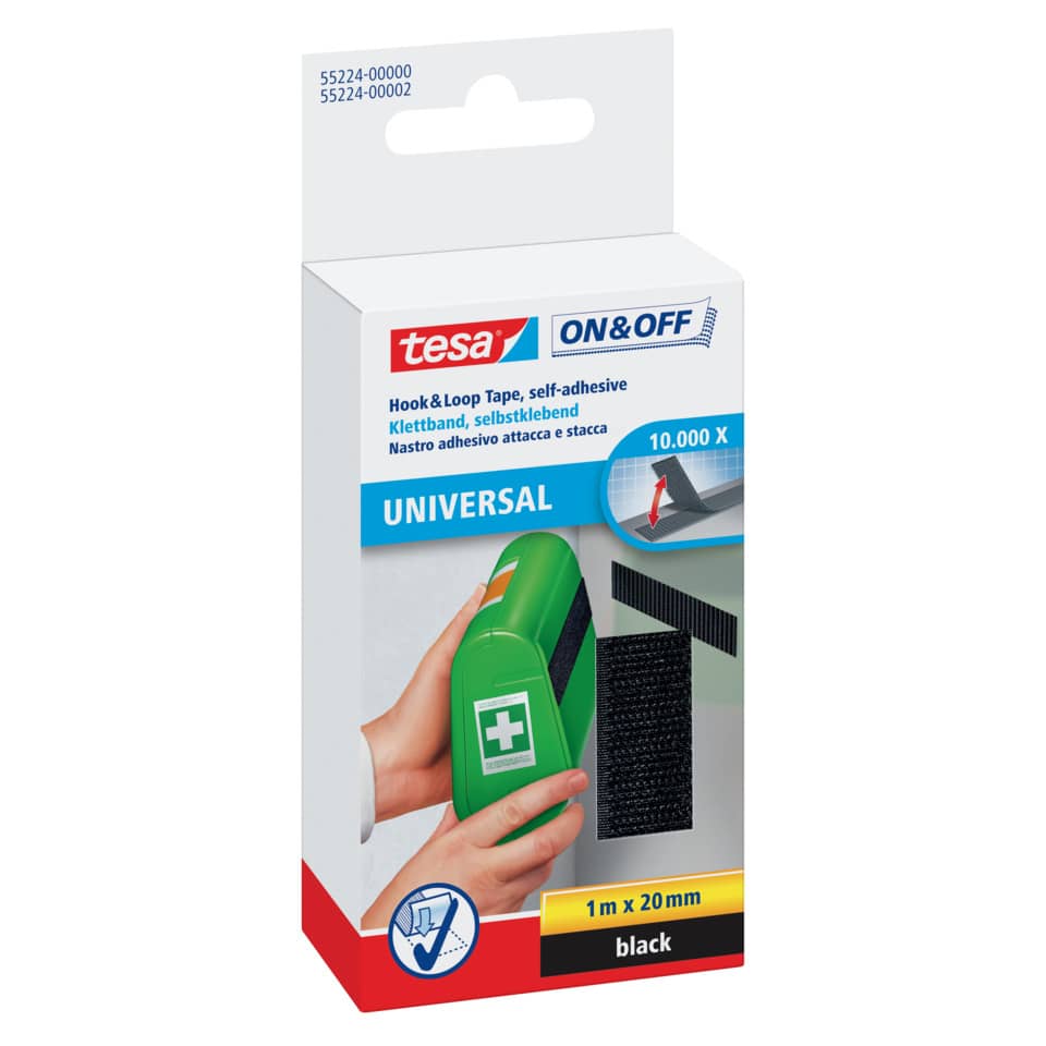  universal, Hook & Loop Tape, selbstklebend, schwarz, 1m x 20mm
