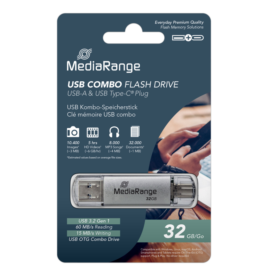 USB-Flash-Drive, 32GB, MediaRange, USB-A, USB-C