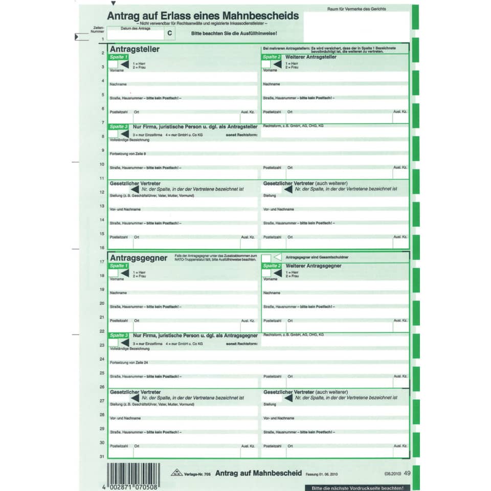 Mahlenbescheid, Antrag, Formular, Dokument, Gerichtsklage