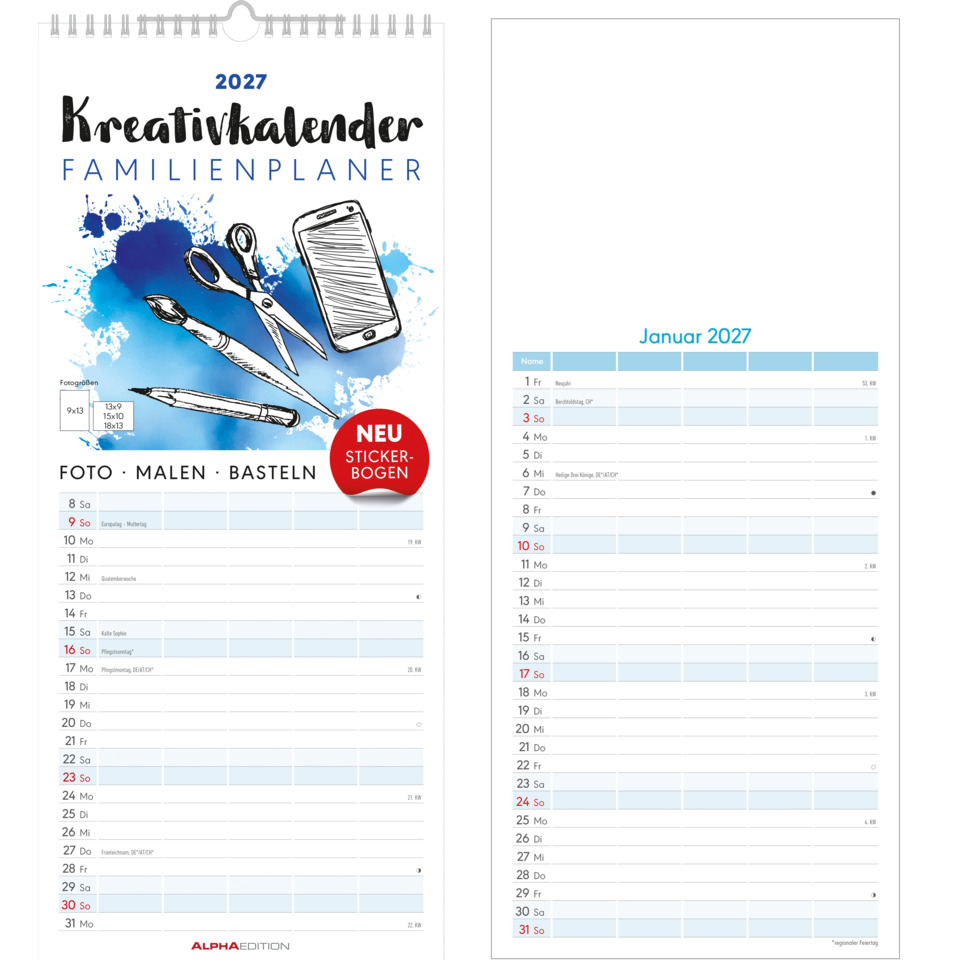 kalender, fotografie, malen, basteln, januar 2027