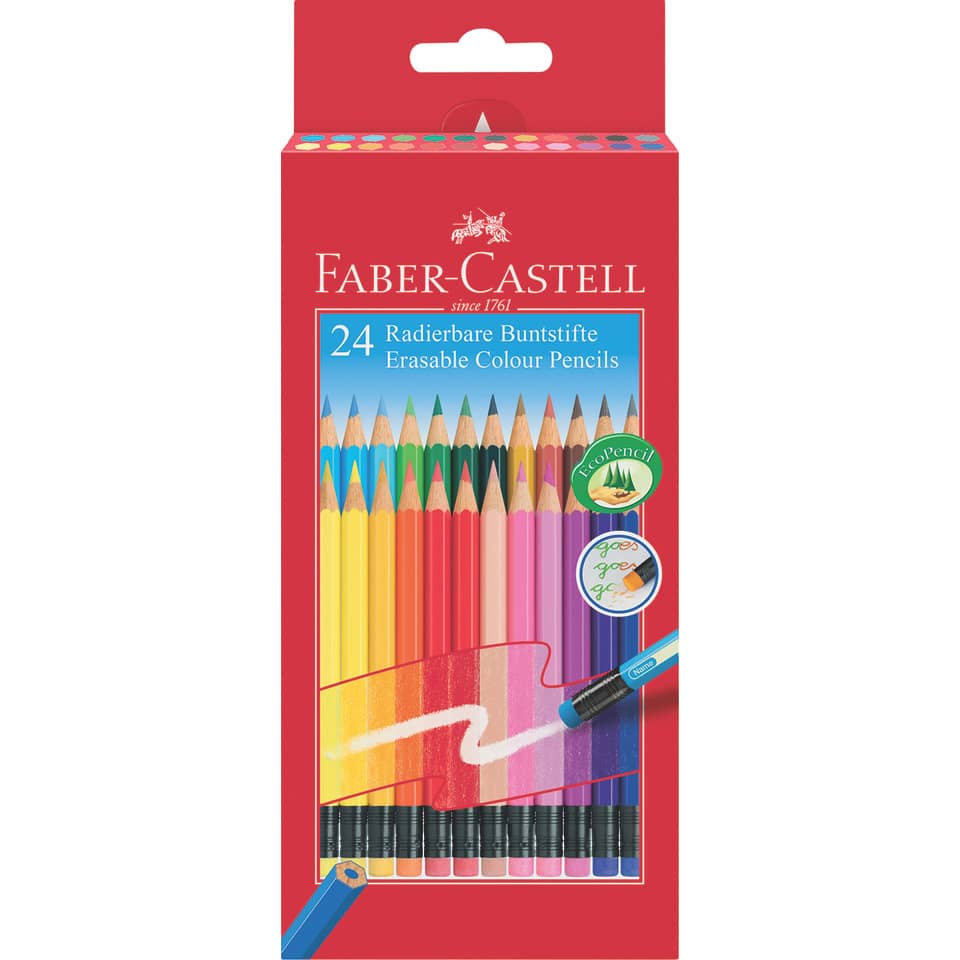 Buntstifte, Radiergummi, Erasable Colour Pencils, 24er Pack, Holzstifte