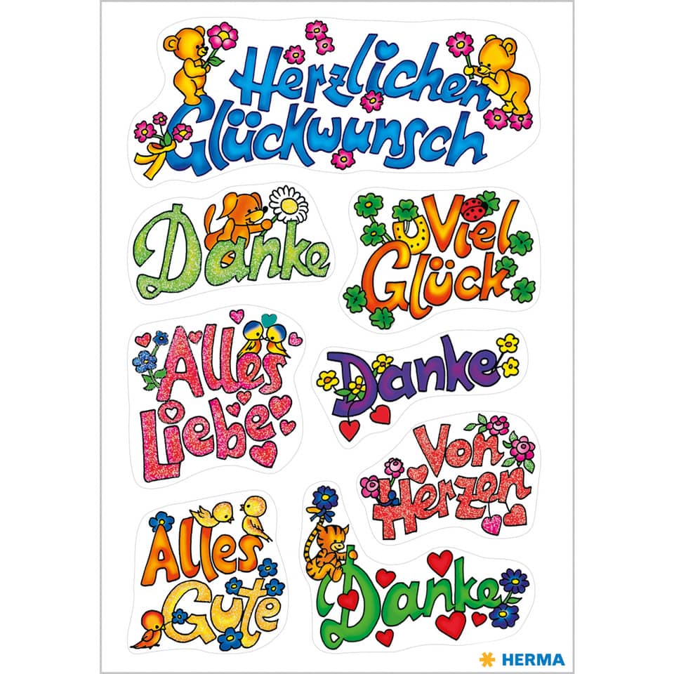 Sticker, Grußkarten, Sprüche, Herz, Danksagung