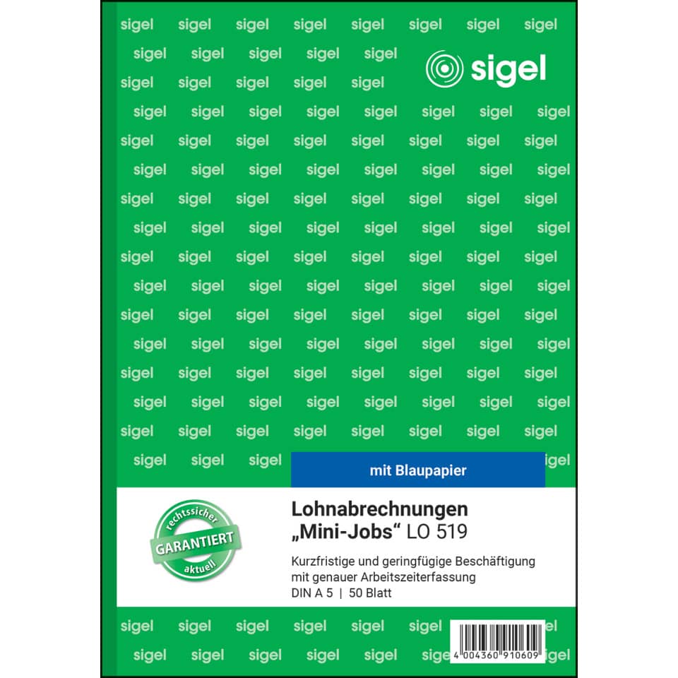 lien furlohn, lohnabrechnungen, mini-jobs, DIN A5, 50 blatt