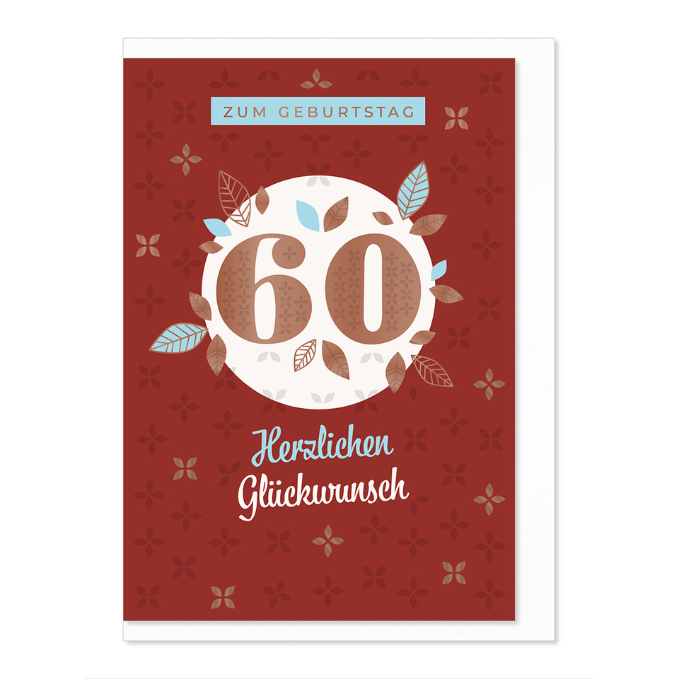 Karte, Geburtstag, 60, Herzlichen Glückwunsch, Blätterdekoration
