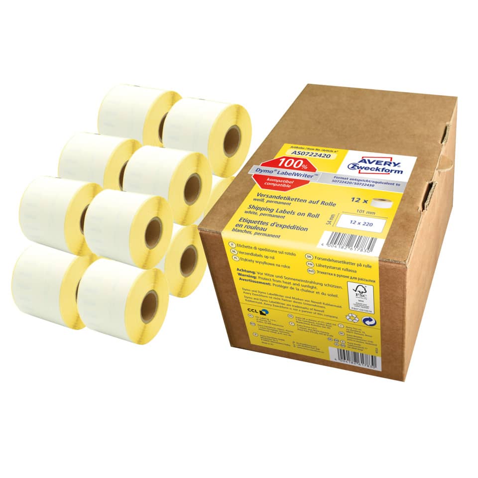 Etikettierrollen, Klebebandrollen, Barcode-Label, Versandetiketten, Rollenpaket