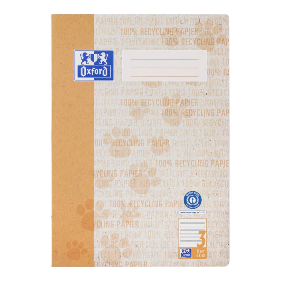 Notizblock, Schulblock, Karton Umschlag, Recyclingpapier, Oxford