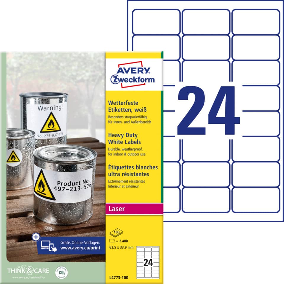 Etiketten, Laser, Weiß, Heavy Duty, 24er Box