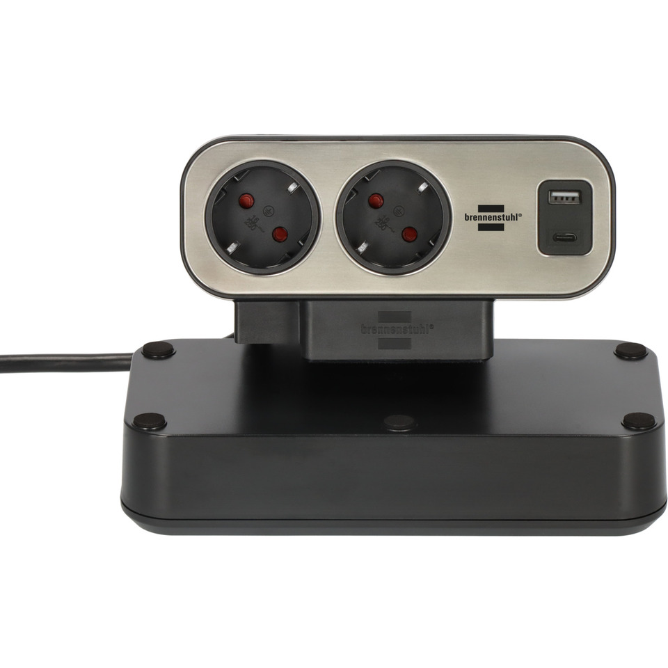 Steckdosenleiste, Doppelsteckdose, USB-Port, Schwarz, Metalloptik