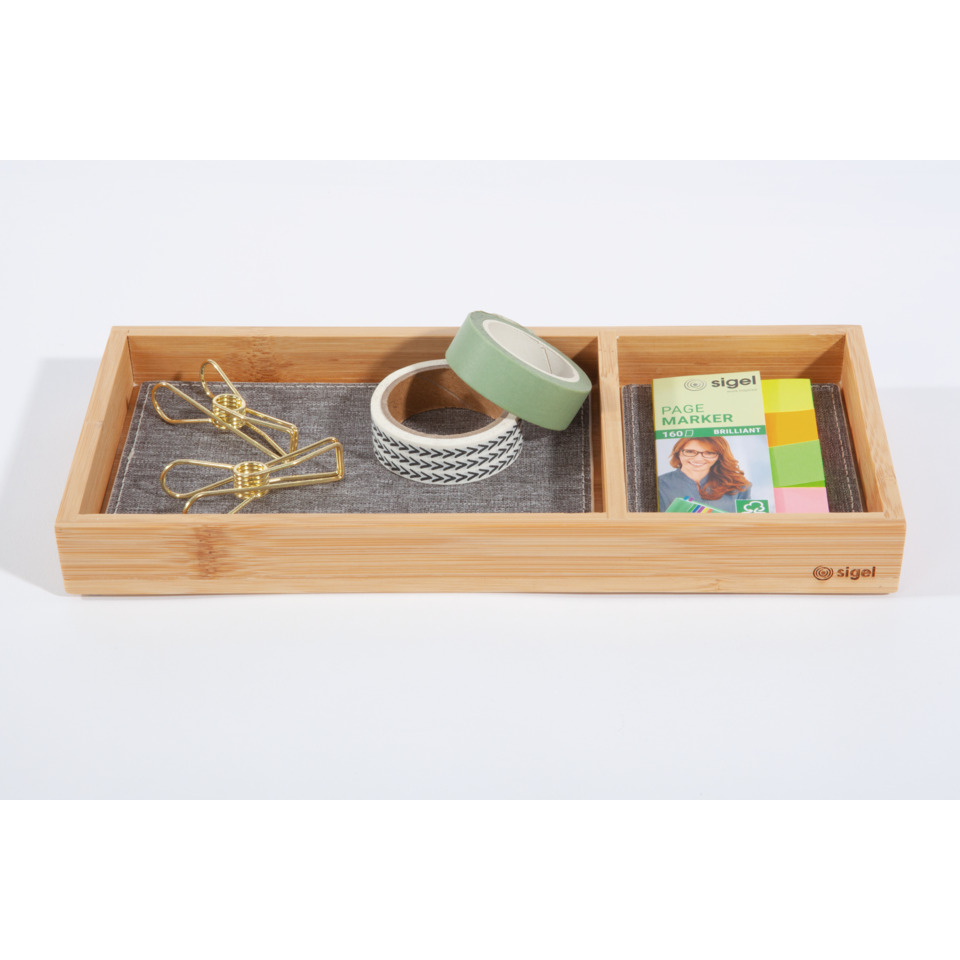 organizer tray, bamboo tray, desk organizer, tape, page marker