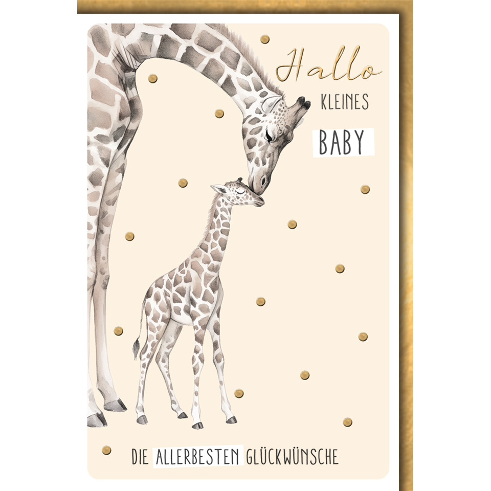 Giraffe, Baby giraffe, Grußkarte, Beiger Hintergrund, Punktmuster