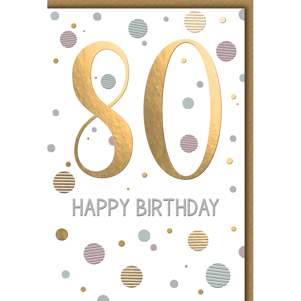 80th, birthday, card, gold, confetti