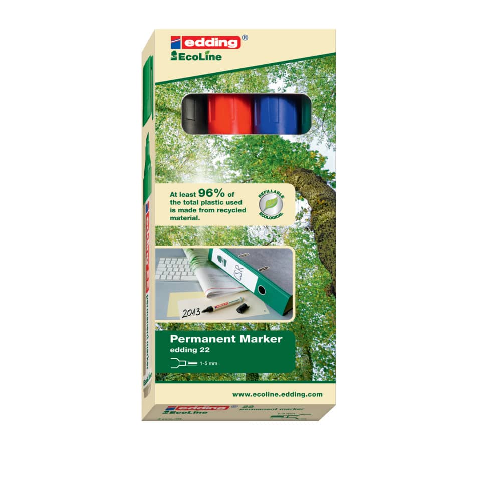Permanentmarker 22 EcoLine, Keilspitze, nachfüllbar, 1-5mm, sortiert EDDING 4-22-4