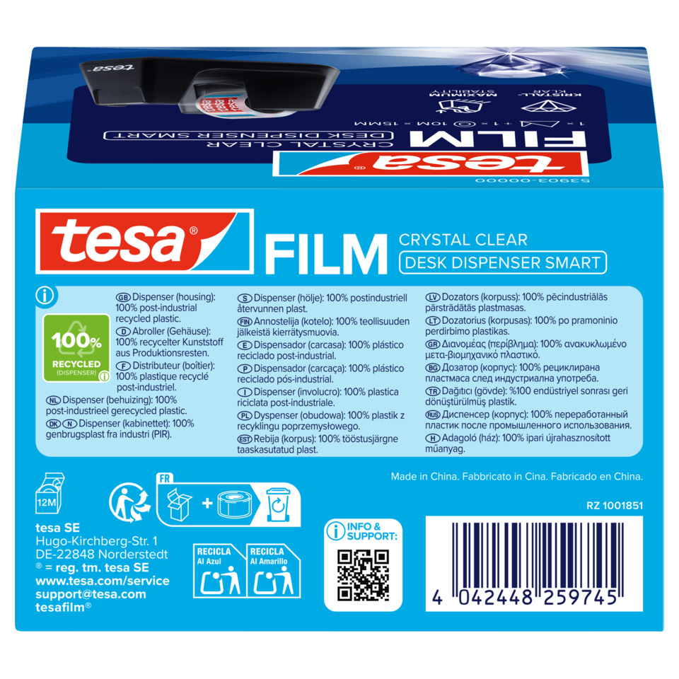 film, crystal clear, desk dispenser, smCle, plastic housing