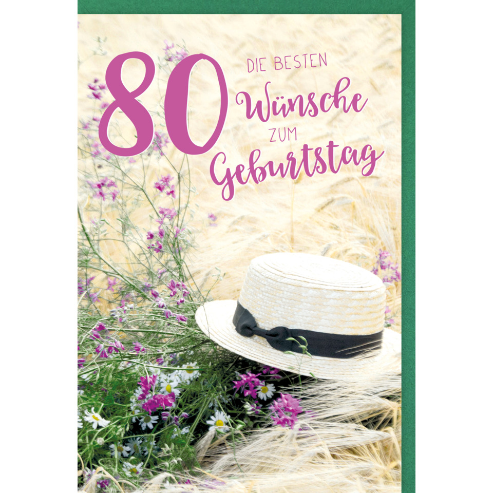 Sommerhut, Strohhut, Hut mit Band, Blumen, Geburtstagspostkarte