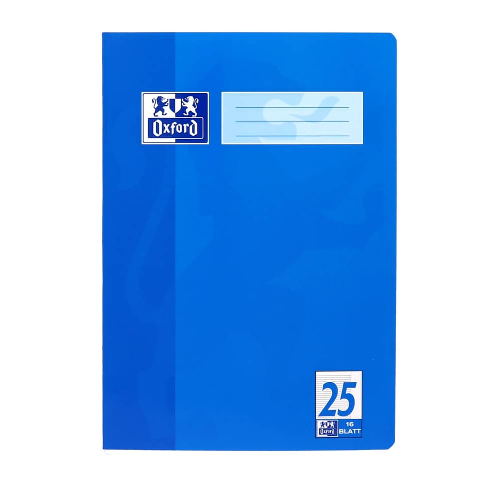 blue notebook, A5 notebook, Oxford, lined label, 25 sheets