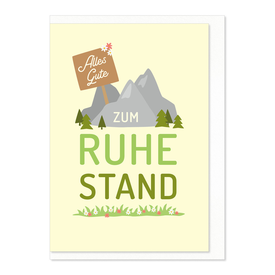 Kartenmotiv, Ruhezeichen, Berglandschaft, Blumenrand, Signage