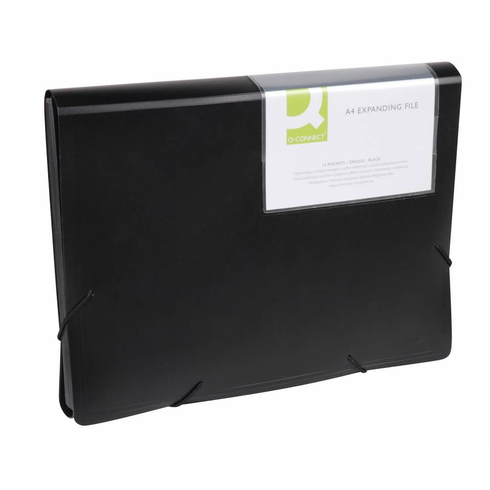 A4 Ordner, Kunststoff, Schwarz, A4 Expandable File, Klarsichtband