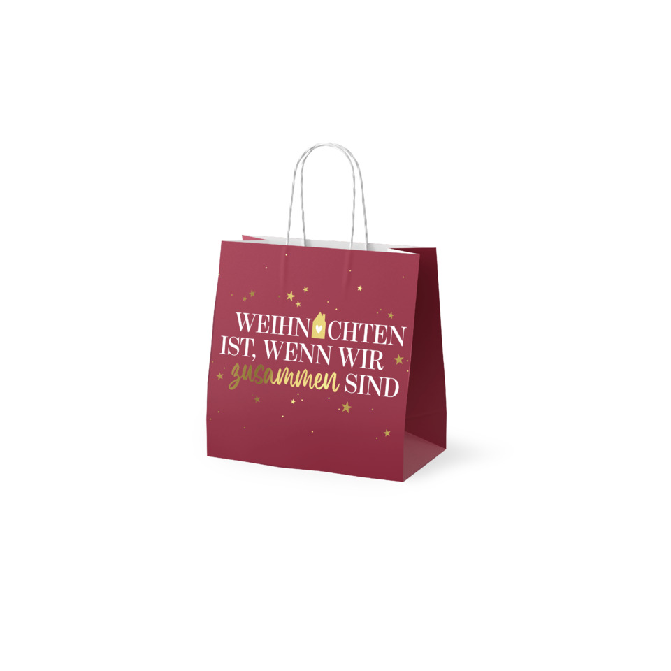 Geschenktüte, Weihnachtsgruß, Maroon, Sterne, Kordelgriff