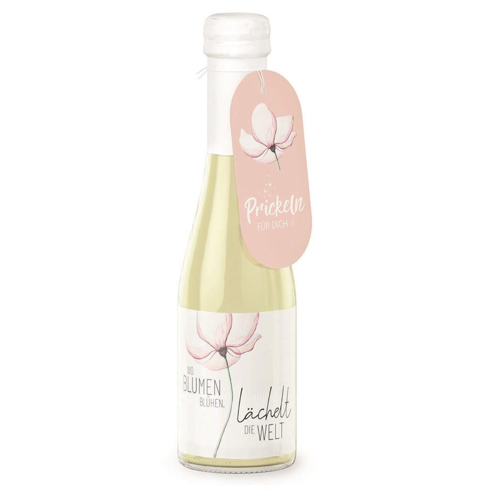 Weißwein, Blumenmotiv, Flasche, Etikett, Pastell