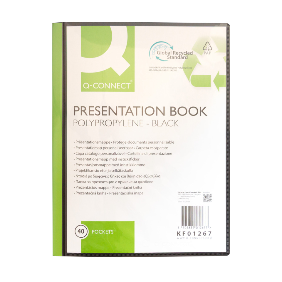 Präsentationsmappe, Polypropylen, Schwarz, Taschen, 40 Taschen