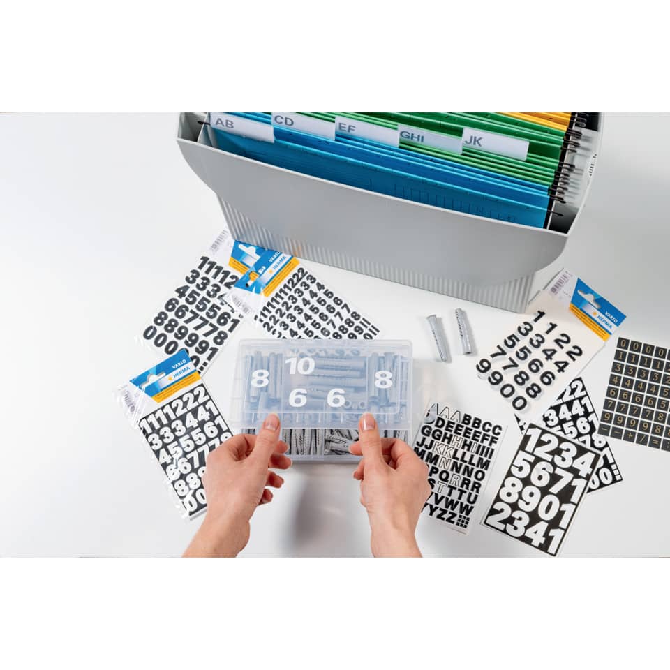 Zahlensticker, Indexkarten, Beschriftungsset, Sortierbox, Lesehilfe