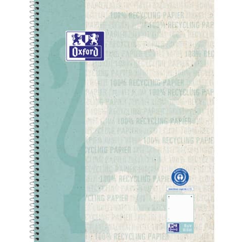 Collegeblock Recycling, A4+, 80 Blatt, punktkariert, aqua OXFORD 400159353