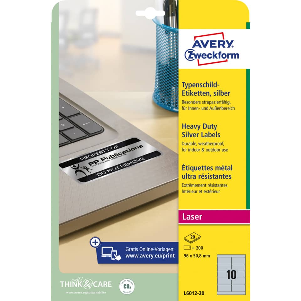 Etiketten, Silber, Laser, Innen/Außen, Büro