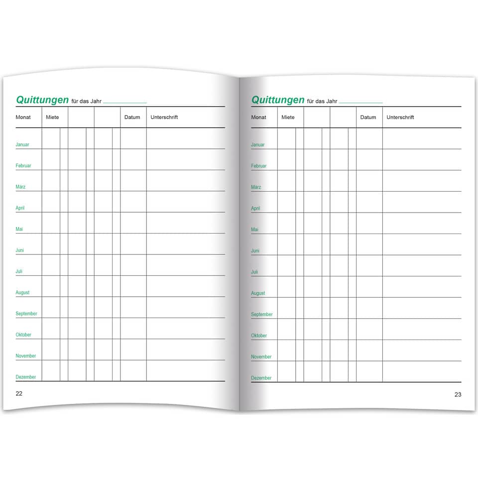 Quittungen, Kassenformular, Monatsübersicht, Druckvorlage, Portfolio-Layout