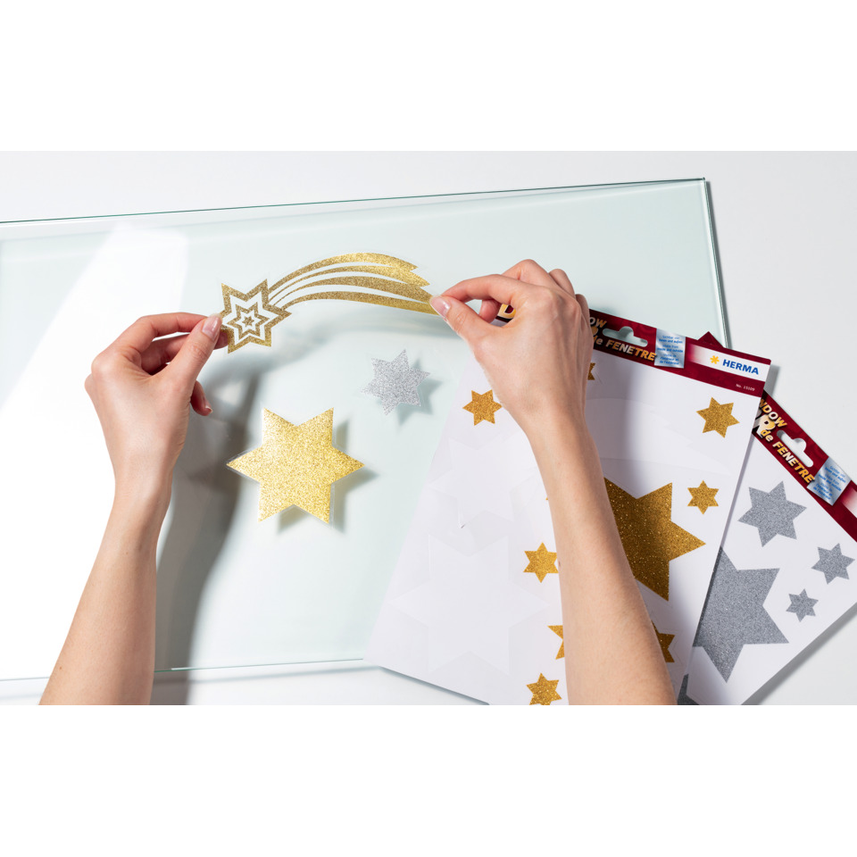 Sticker, Sternenaufkleber, Goldener Glitzer, Dekorativer Aufkleber, Fensterdekoration