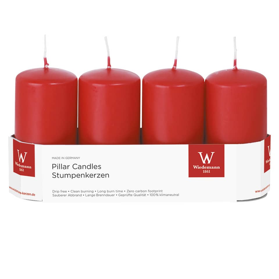 Pillar Candles, Stumpenkerzen, Rot, 4er Pack, Wiedemann