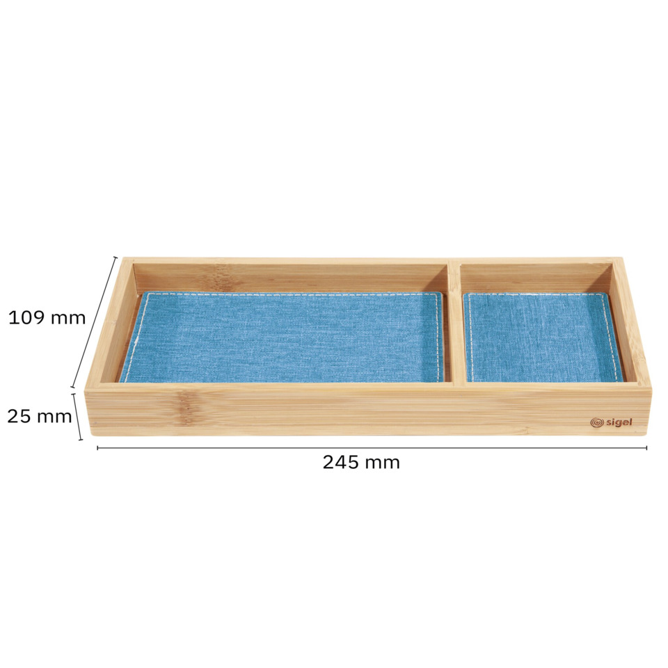 Holz-Schale, Zweieraufteilung, Blaues Innenfutter, Maße 245x109x25, Organizer