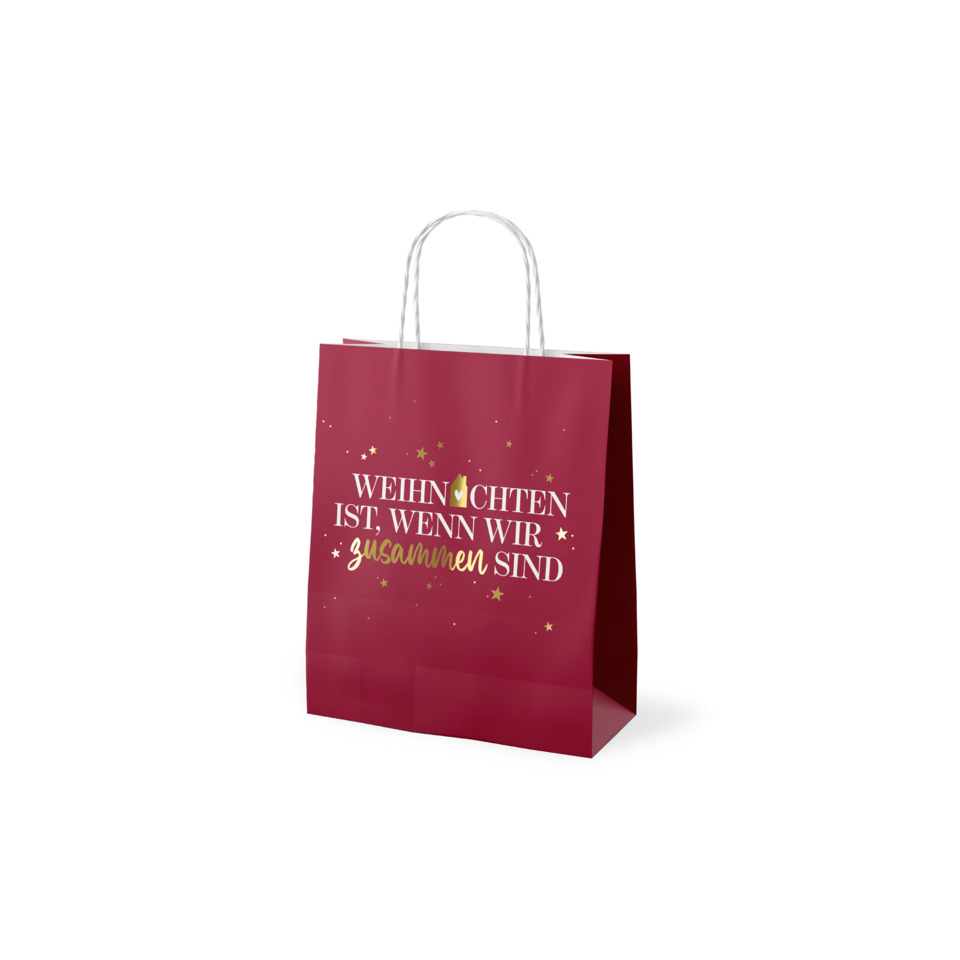 Geschenktüte, Weihnachten, farbe-rot, Sterne, Beschriftung