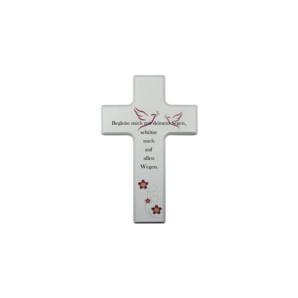 Kreuz, Deko-Kreuz, Holzkreuz, Blumenmotiv, Engelsflügel, Aufschrift