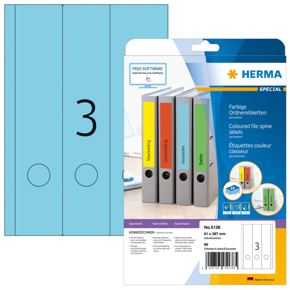 Ordneretiketten, Farben, Spine-Etiketten, Klebebinder, 3er Pack