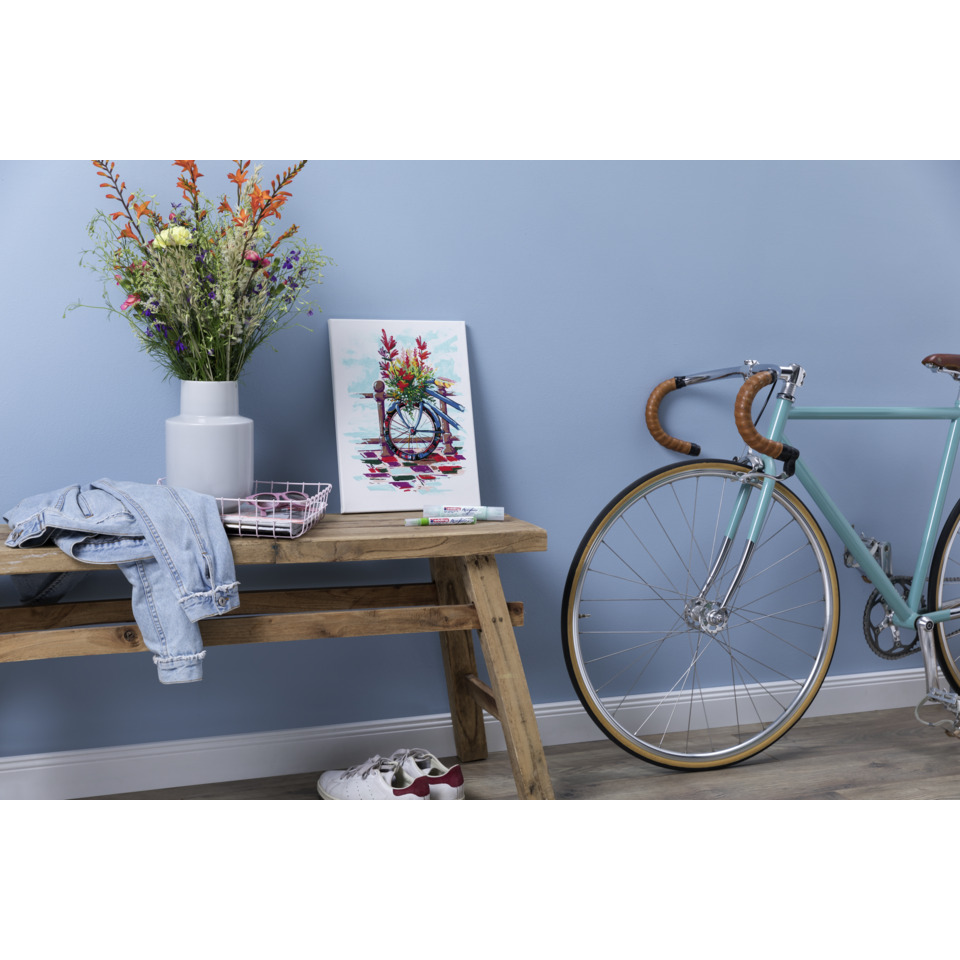 Fahrrad, Blumenstrauß, Wanddeko, Werkzeugkorb, Halterung, Fahrrad, Rennrad, Mintgrüne Fahrrad, Blumen?, Vase, Leinwanddruck, Tisch, Schuhe