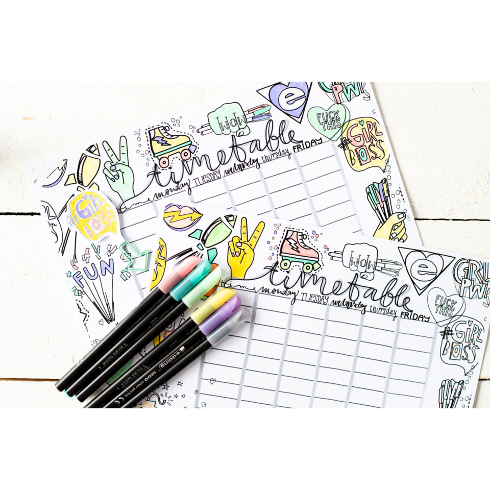 notebook, planner, colored markers, handwriting, decorated pages, Notizheft, Kunstpapier, Malbuch, Kugelschreiber, Aquarellfarben
