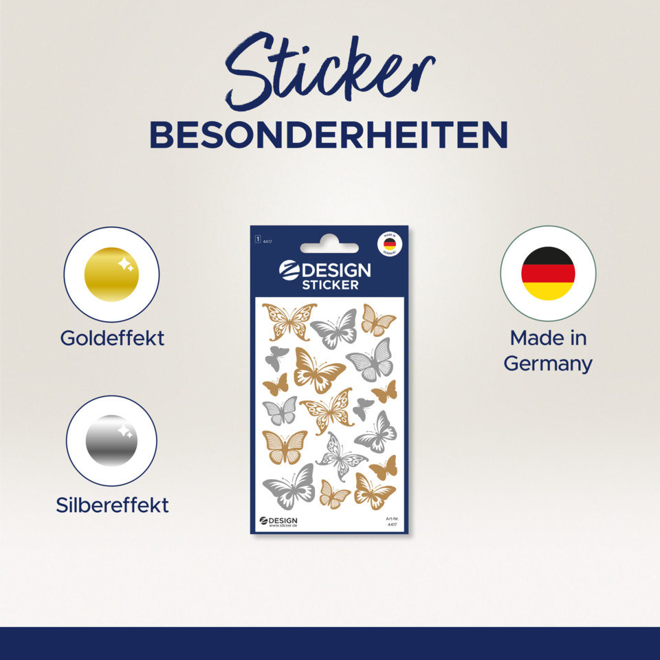 Sticker, Schmetterlinge, Goldeffekt, Silbereffekt, Deutschland