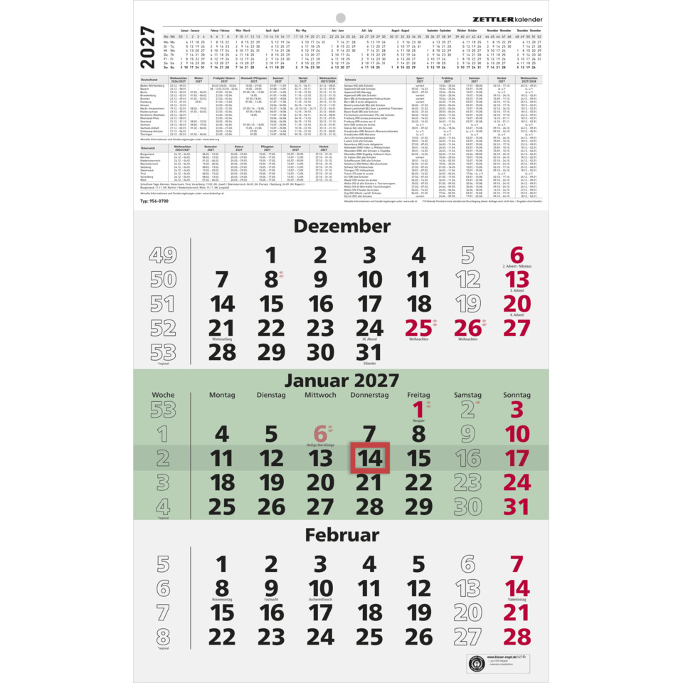 kalender, kalendarium, monatlicher kalender, jahr 2027, layout