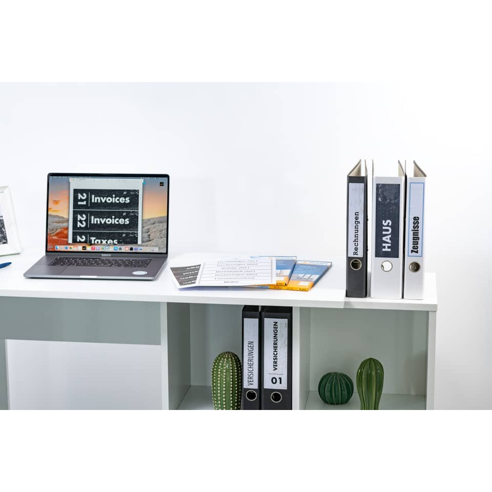 Schreibtisch, Laptop, Ordner, Büroorganizer, Dekoration