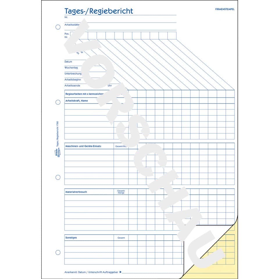 formular, tagesbericht, regiebericht, unterlagen, papierform