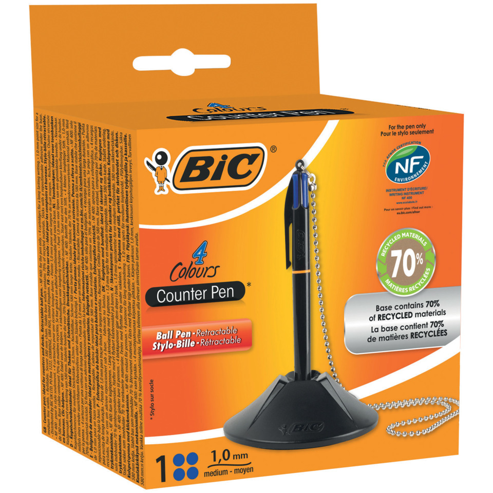 Counter pen, Ball pen, Retractable, 4 colours, Desktop stand
