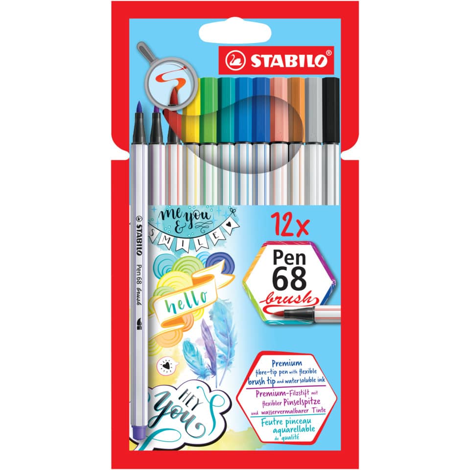 Markierung, Stabilo, Filzstifte, 12er Set, Aquarellstifte, Pen 68 brush