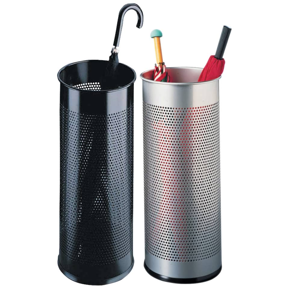 perforierter Mülleimer, Gitterkorb, Metallnetz, zylinderförmiger Abfalleimer, Mülleimer mit Lochmuster