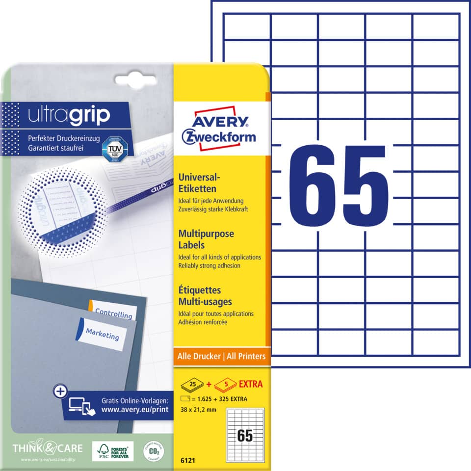 Etiketten, Universaletiketten, Klebekraft, Druckertypen, Papiergröße