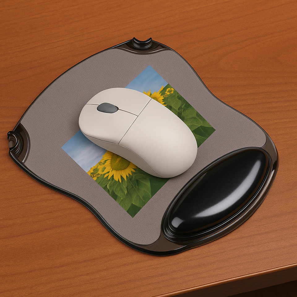 Maus, Computermaus, Kabellose Maus, weiße Maus, Unterlage mit Bild